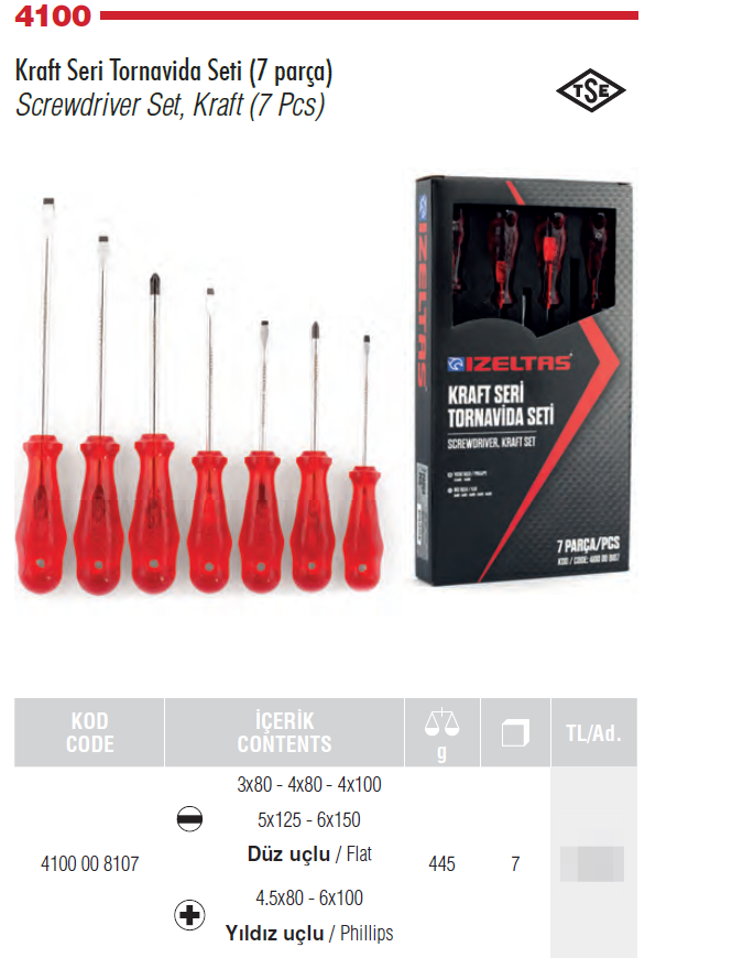İZELTAŞ Kraft Tornavida Setİ 7 Parça