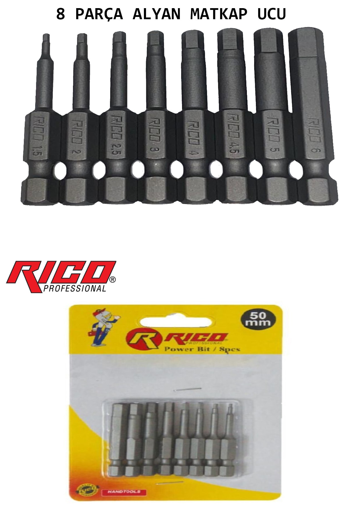 rico Matkap Uçları Torx Alyan Düz Yıldız 22 Parça 50 Mm Manyetik Mıknastıslı Orjinal Çelik
