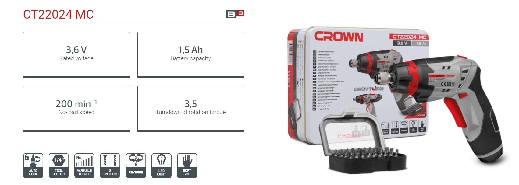 CROWN CT22024 MC 3.6 V 1.5 Ah Akülü Vidalama Setİ