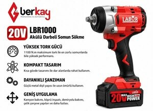 LABOR PERFORMANCE PLUS ŞARJLI SOMUN SÖKME 1000 NM 20V 4 AH 2 AKÜ LBR1000