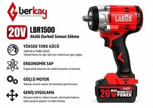 LABOR PERFORMANCE PLUS ŞARJLI SOMUN SÖKME 1500 NM 20V 8 AH 2 AKÜ LBR1500