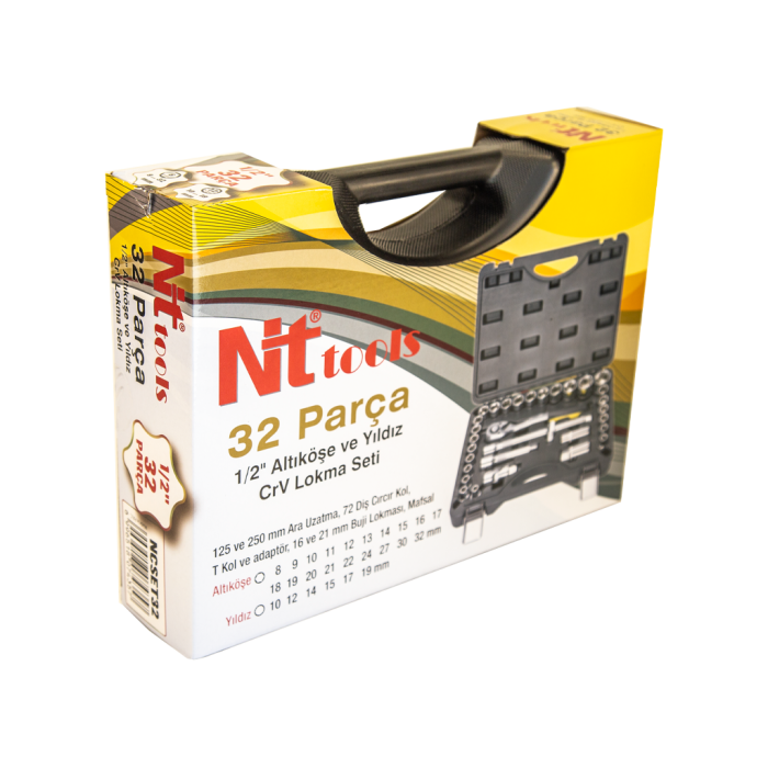 NTTools 32 Parça 1/2’’ Altı ve 12 Köşe CR-V Lokma Seti