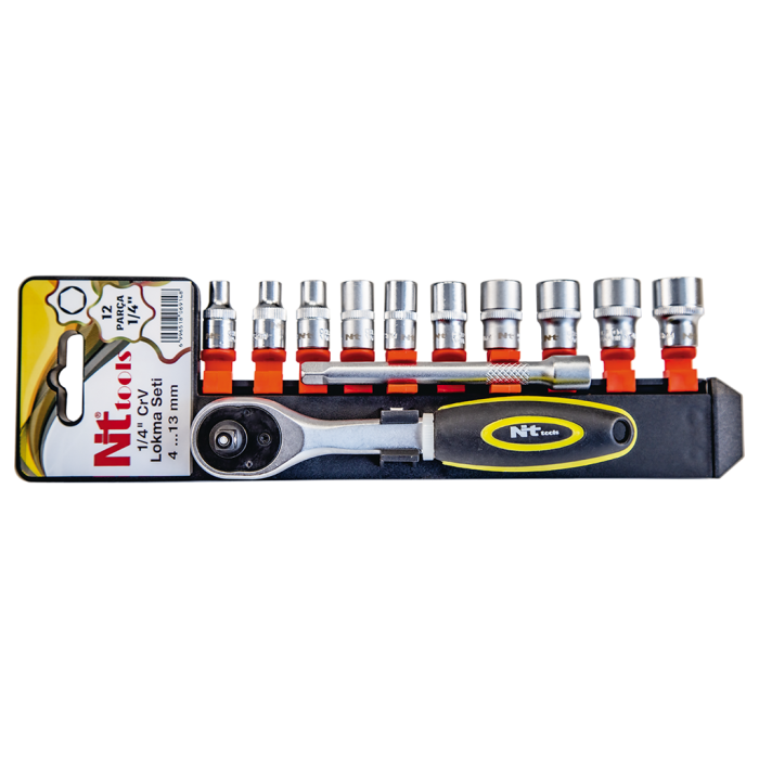 NTTools 12 Parça 1/4’’ Altı Köşe CR-V Lokma Seti