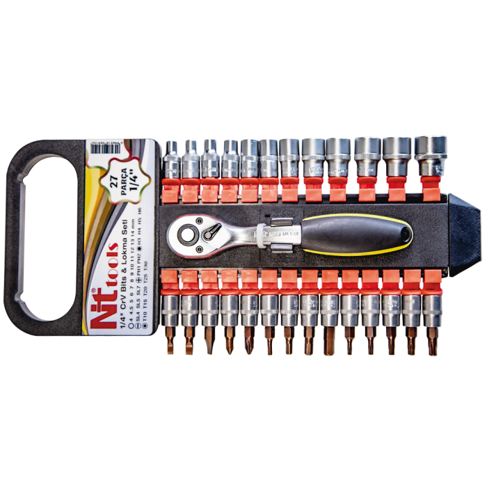 NTTools 27 Parça 1/4’’ Altı Köşe CR-V Bits ve Lokma Seti