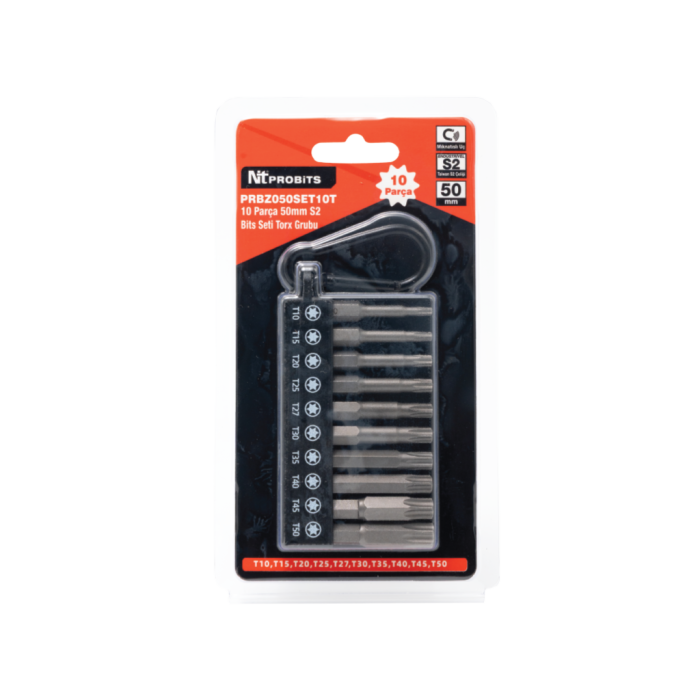 10 Parça 50mm S2 Manyetik Bits Seti - Torx Grubu