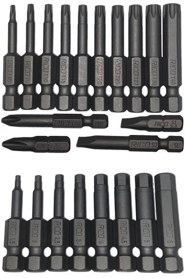 rico Matkap Uçları Torx Alyan Düz Yıldız 22 Parça 50 Mm Manyetik Mıknastıslı Orjinal Çelik