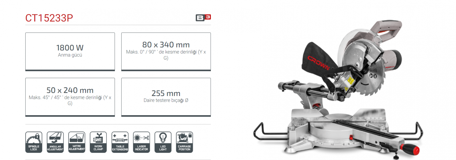 CROWN Gönye Kesme Makinası 255 MM 1800W CT15233P