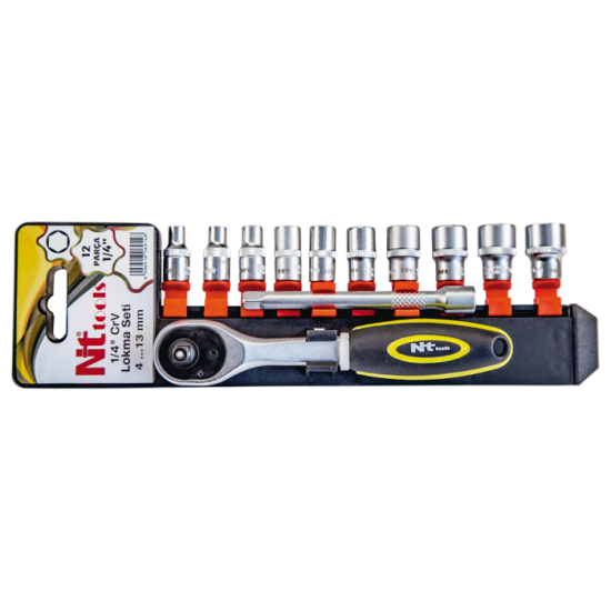 NTTools 12 Parça 1/4’’ Altı Köşe CR-V Lokma Seti