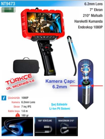 NTTools 6.2mm Lens 7inç Ekran 180° Endoskop 1080P