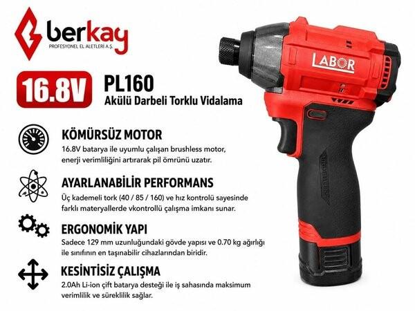 LABOR PERFORMANCE PLUS ŞARJLI TORKLU VİDALAMA 16V 2 AKÜ 160 NM PL160