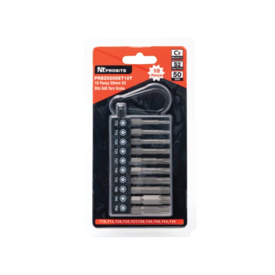 10 Parça 50mm S2 Manyetik Bits Seti - Torx Grubu