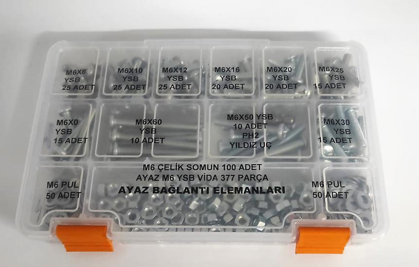 AY-CİV M 6 Ysb Vida Somun Pul Seti 377 Parça