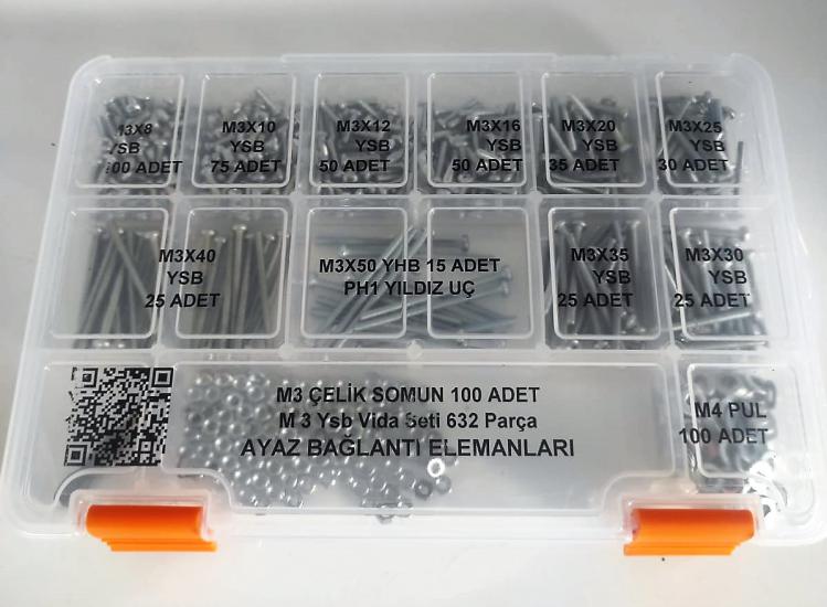 AY-CİV M 3 Ysb Vida Civata Somun Pul Seti Vida Seti 632 Parça