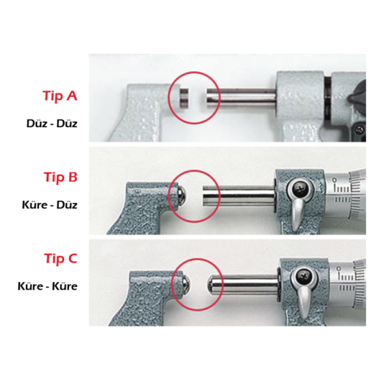 Werka Sac Mikrometresi 0-25x0.01mm Tip C Küresel-Küresel 150mm