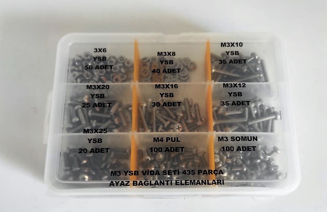 AY-CİV M 3 Ysb Vida Seti Paslanmaz İnox 435 Parça A2-70 304 K