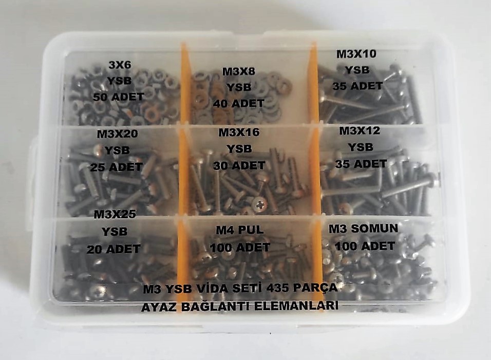 AY-CİV M 3 Ysb Vida Seti Paslanmaz İnox 435 Parça A2-70 304 K