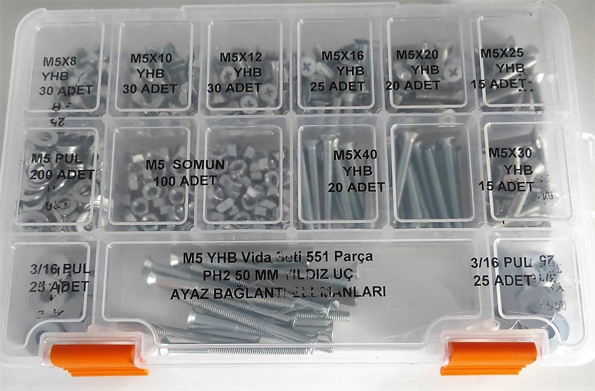 AY-CİV M5 YHB Vida Seti 551 Parça Yıldız Havşa Başlı