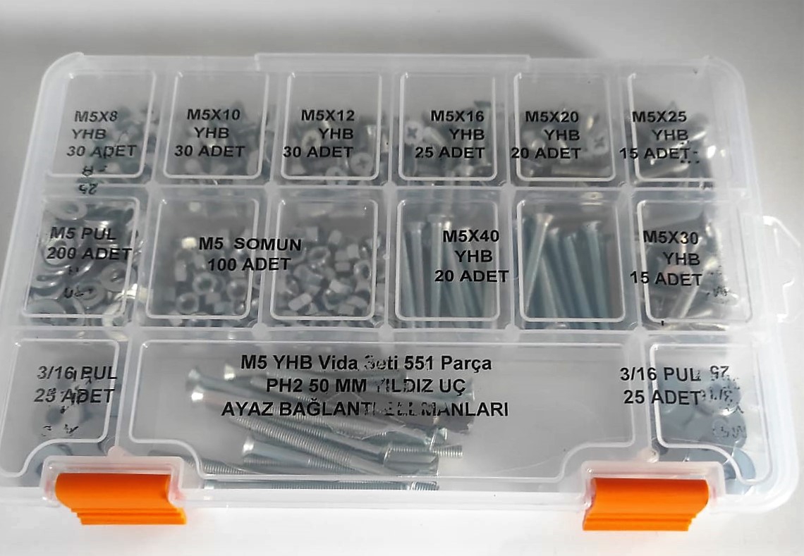 AY-CİV M5 YHB Vida Seti 551 Parça Yıldız Havşa Başlı