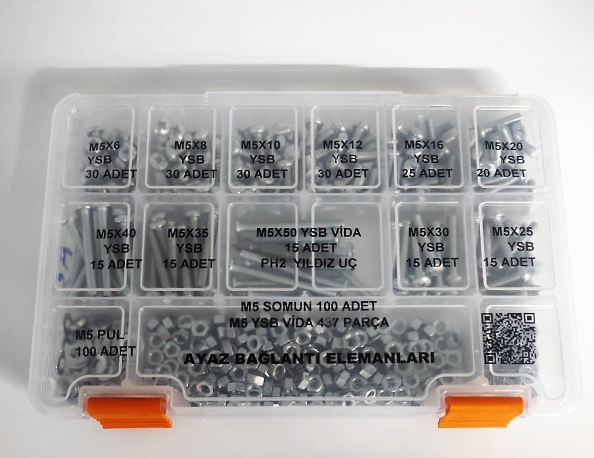 AY-CİV M 5 Ysb Vida Somun Pul Seti 437 Parça