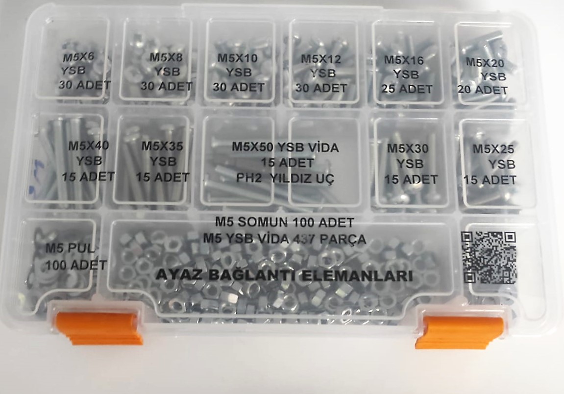 AY-CİV M 5 Ysb Vida Somun Pul Seti 437 Parça