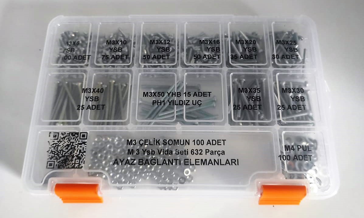 AY-CİV M 3 Ysb Vida Civata Somun Pul Seti Vida Seti 632 Parça